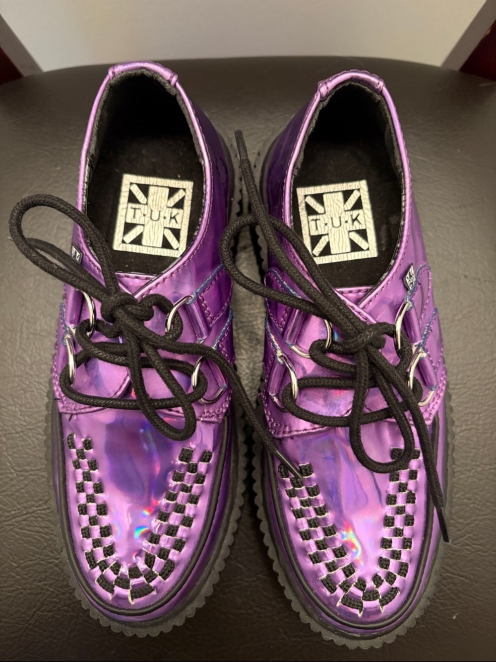 New T.U.K. TUK Purple Iridescent Platform Creepers - Picture 3 of 6